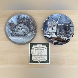 2 Bradford Exchange Wolf Plates - "Eyes in the Mist" & "Winter Lullaby" w/ COA